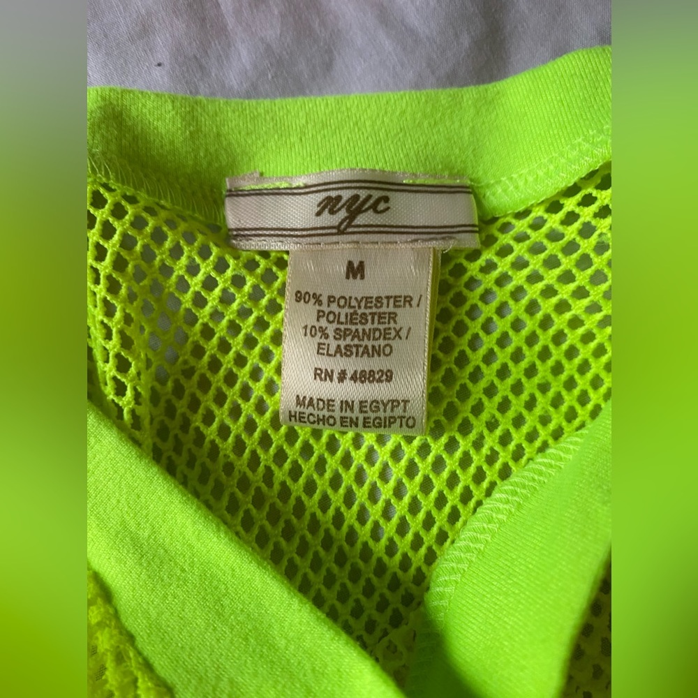 NYC Women M Sheer Mesh Shirt Dress Sexy Clubwear See Through Top Adult Yellow - Picture 6 of 9